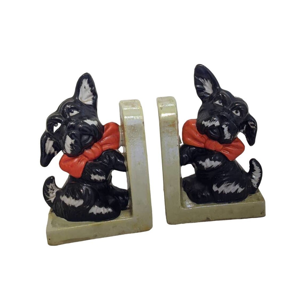 Vintage porcelain terrier dog bookends made in Japan 1950s Office Living Room